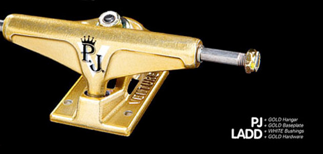P.J. Ladd is honored with his very own gold colorway Venture truck, Golden Shower yellow!